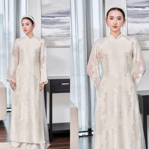 Áo Dài Gấm Hoa Hồng Trắng Sang Chảnh Set Áo Dài Nữ Truyền Thống Cao Cấp Phù Hợp Cho Mọi Hoạt ĐộngT1555G