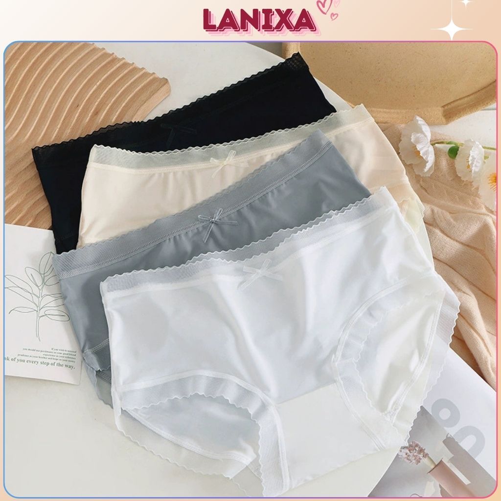 Quần lót nữ su lụa mỏng nhẹ mềm mại viền ren sang trọng gợi cảm đính nơ xinh xắn cute LANIXA L369