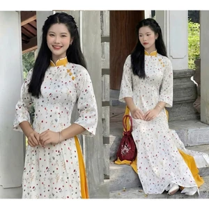 Áo Dài Nữ Cách Tân Tay Lỡ Cổ Tàu Hoa Nhí Vintage Đi Chùa, Chụp Ảnh, Lễ Tết Cao Cấp Đủ SizeT1517G