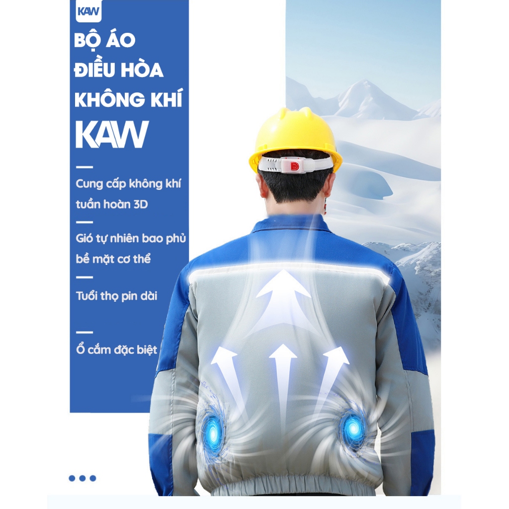 Áo Điều Hòa Quạt Gió KAW Kèm Pin Quạt, Đầy Đủ Phụ Kiện, Quạt Mát Không Chổi Than, Tuổi Thọ Pin Lâu
