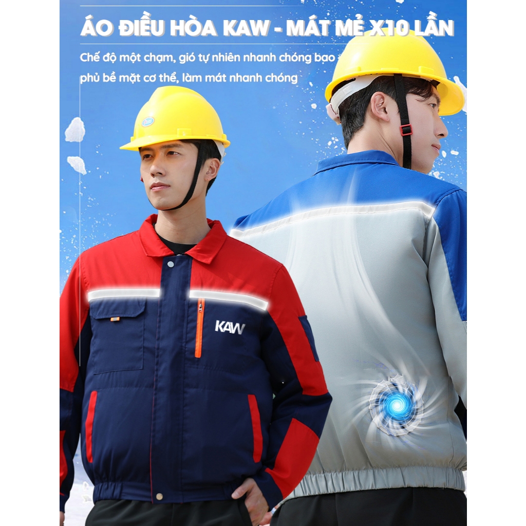 Áo Điều Hòa Quạt Gió KAW Kèm Pin Quạt, Đầy Đủ Phụ Kiện, Quạt Mát Không Chổi Than, Tuổi Thọ Pin Lâu