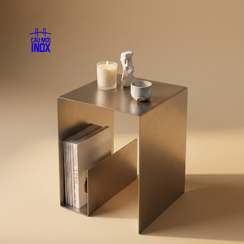 Bàn inox 304 cao cấp Aurion – thiết kế tối giản, sang trọng, bề mặt xước, nội thất công nghiệp