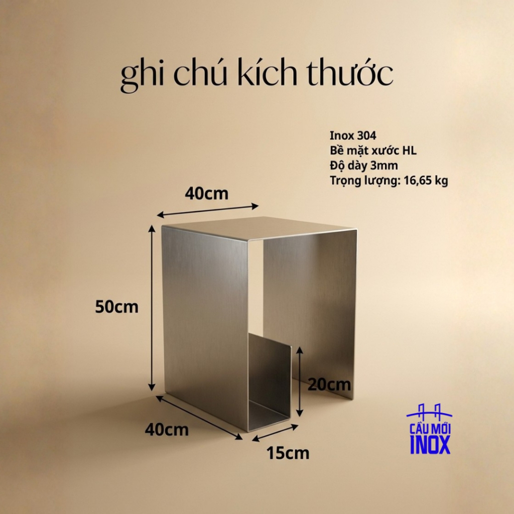 Bàn inox 304 cao cấp Aurion – thiết kế tối giản, sang trọng, bề mặt xước, nội thất công nghiệp