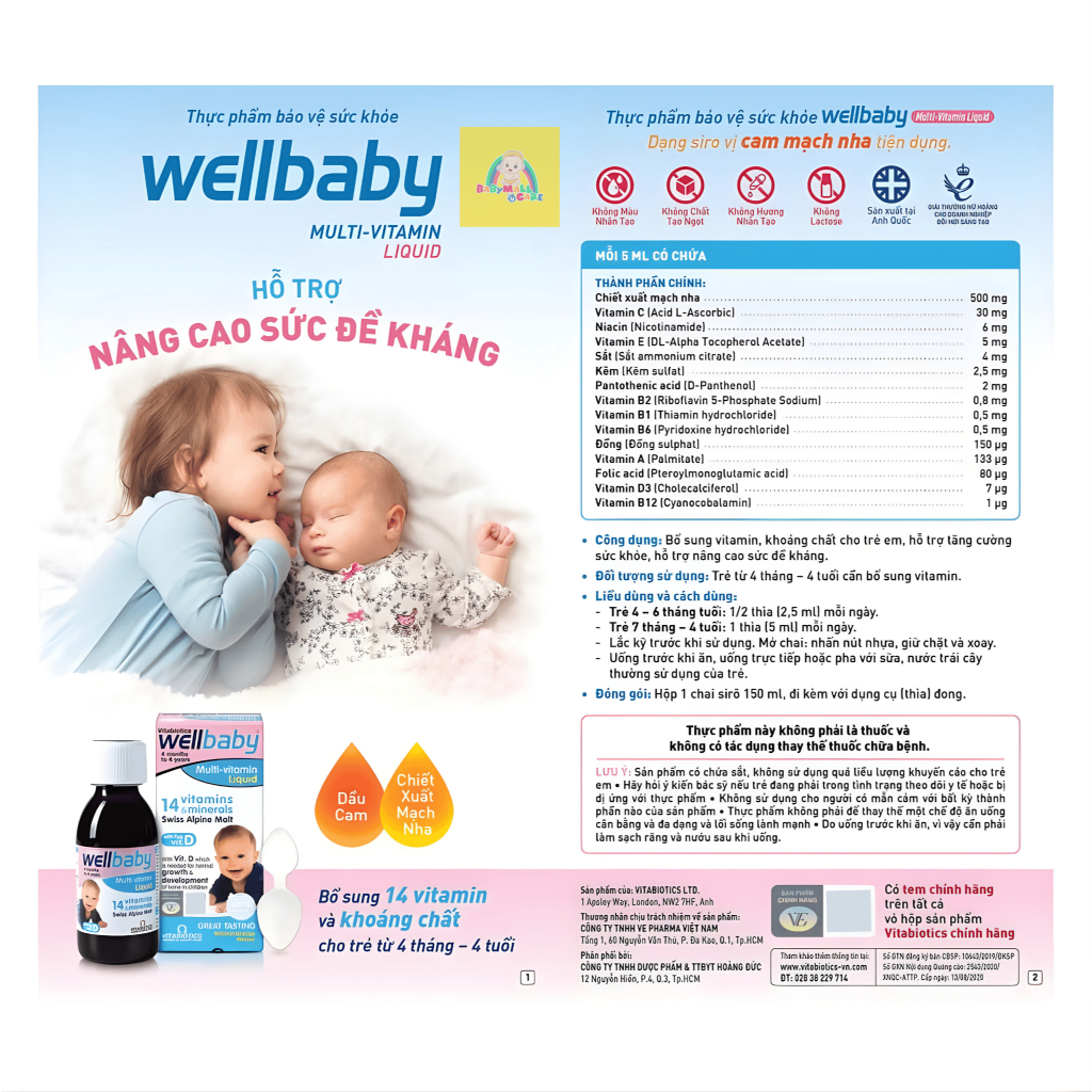 Siro Wellbaby Multi-Vitamin Liquid 150ml– Bổ Sung 14 Vitamin & Khoáng Chất Cho Bé | Babymall & Care