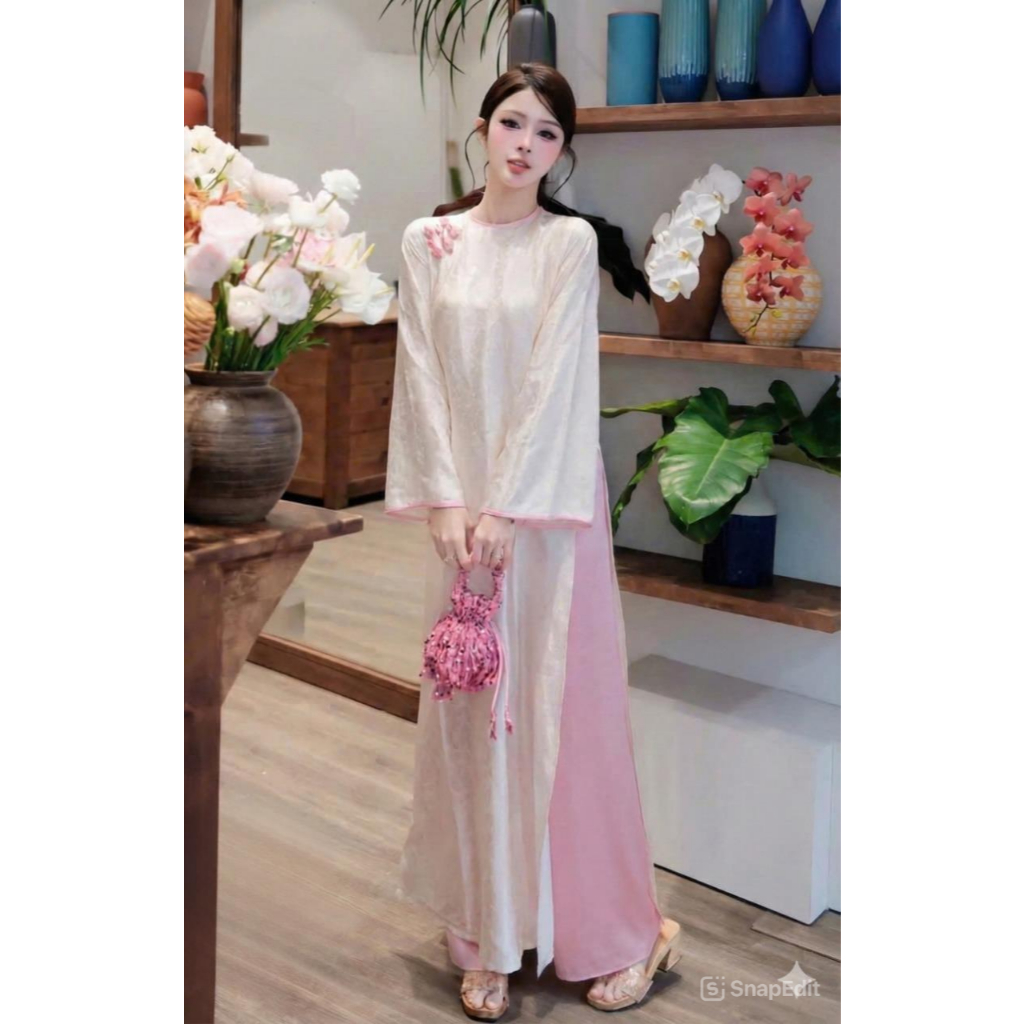 Áo Dài Lụa  Cách Tân Dáng Xưa Thiết Kế Sang Chảnh, Thanh Lịch Cho Nữ Đi Tiệc, Đám Cưới T1496G