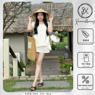 [ S1 ] Set áo + chân váy ngắn chấm bi tim - Xuananhthomay