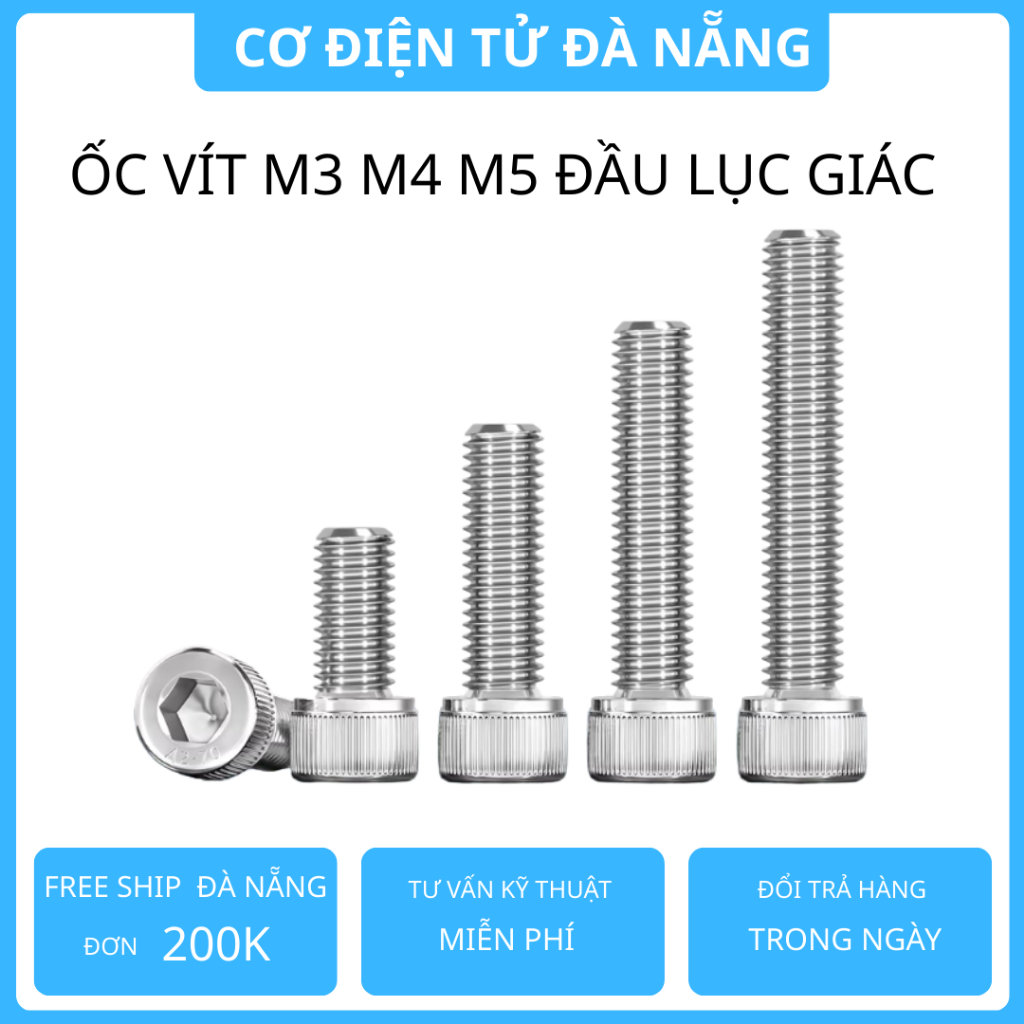 Bulong lục giác đầu trụ inox 304 kích thước M3 M4 M5 | Shopee Việt Nam