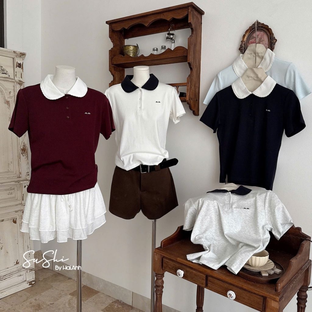 [𝑯𝒂 𝑨𝒏𝒉] Áo Cộc Polo Cổ Sen Tang MiuMiu QCL1