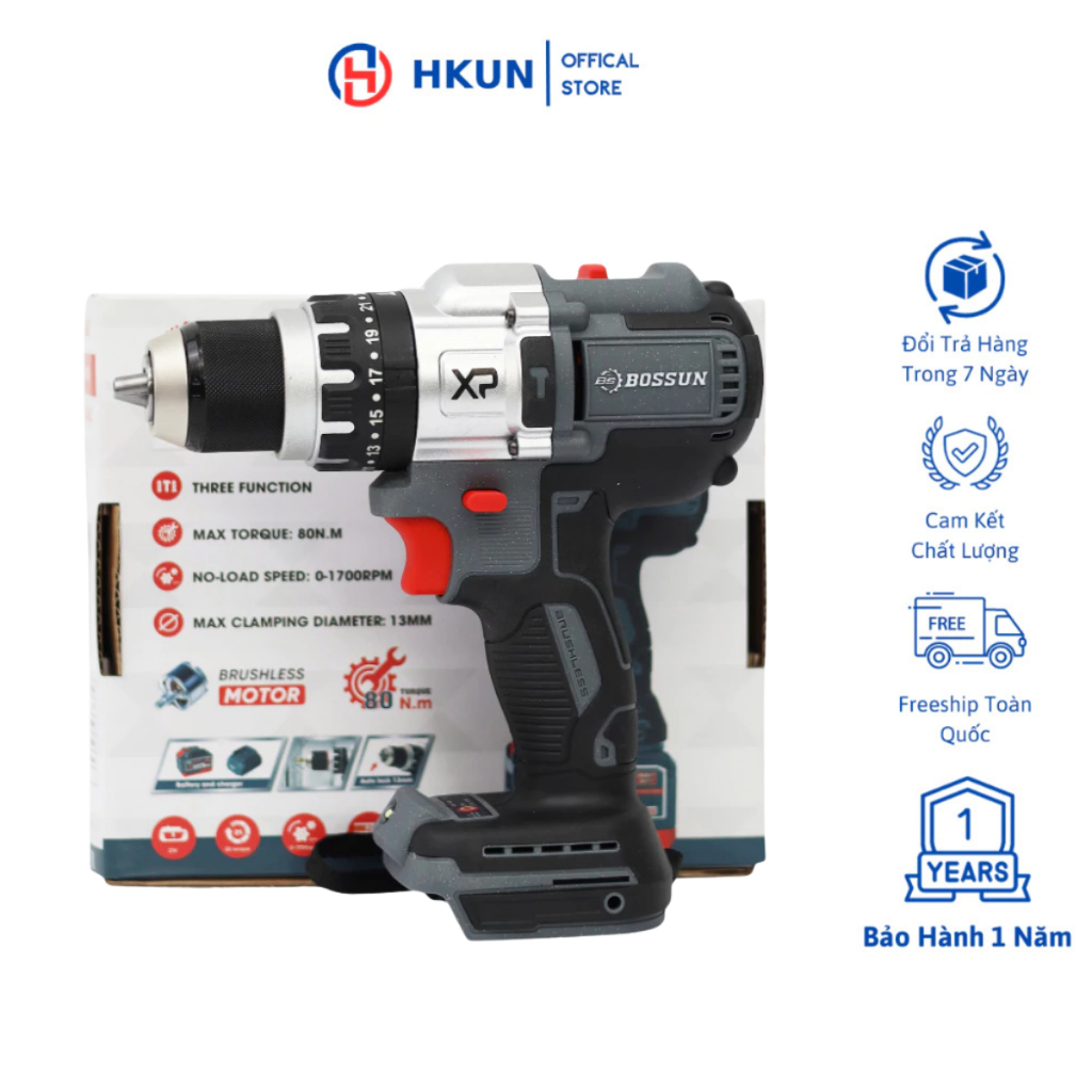 Thân Máy Khoan Pin BOSHUN M21B-ID1380BL 3 Chức Năng, Đầu Kẹp 13mm Autolock, Chân Pin Phổ Thông