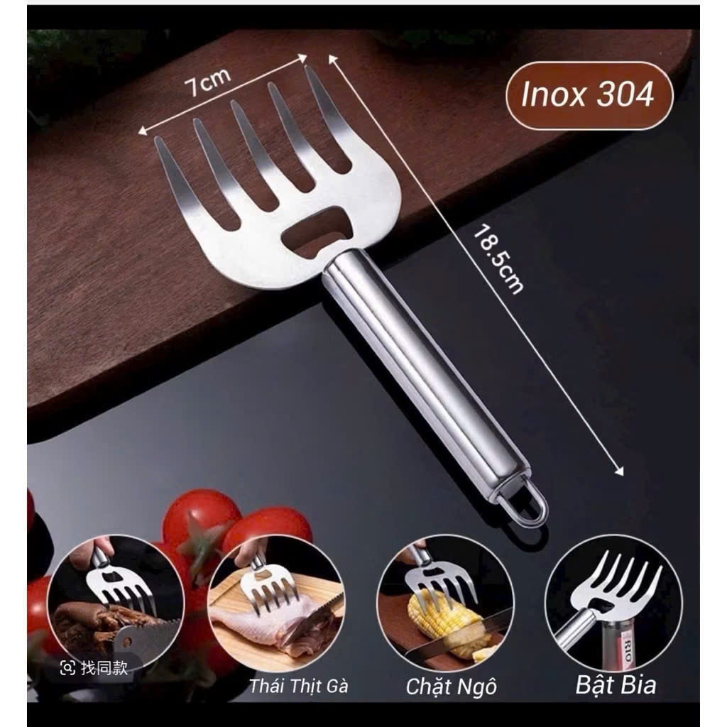 Dĩa Thái Thịt Inox 304 Đa Năng – Nĩa Cố Định Thực Phẩm Kiêm Bật Bia, Dụng Cụ Nhà Bếp Cao Cấp 18.5cm