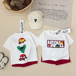 Set Bộ cộc tay bé trai Sêu Anh Hùng Tone Đỏ Hot Hit 2026, chất liệu cotton mềm mát tặng size 7-25kg