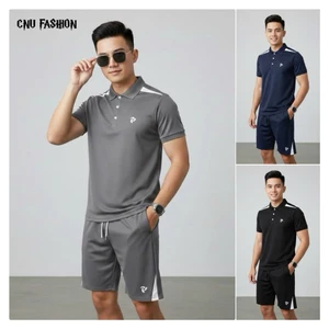 Bộ quần áo nam nữ cao cấp- Phối vai logo thêu- Chất liệu poly cá sấu co giãn mát mẻ- trẻ trung