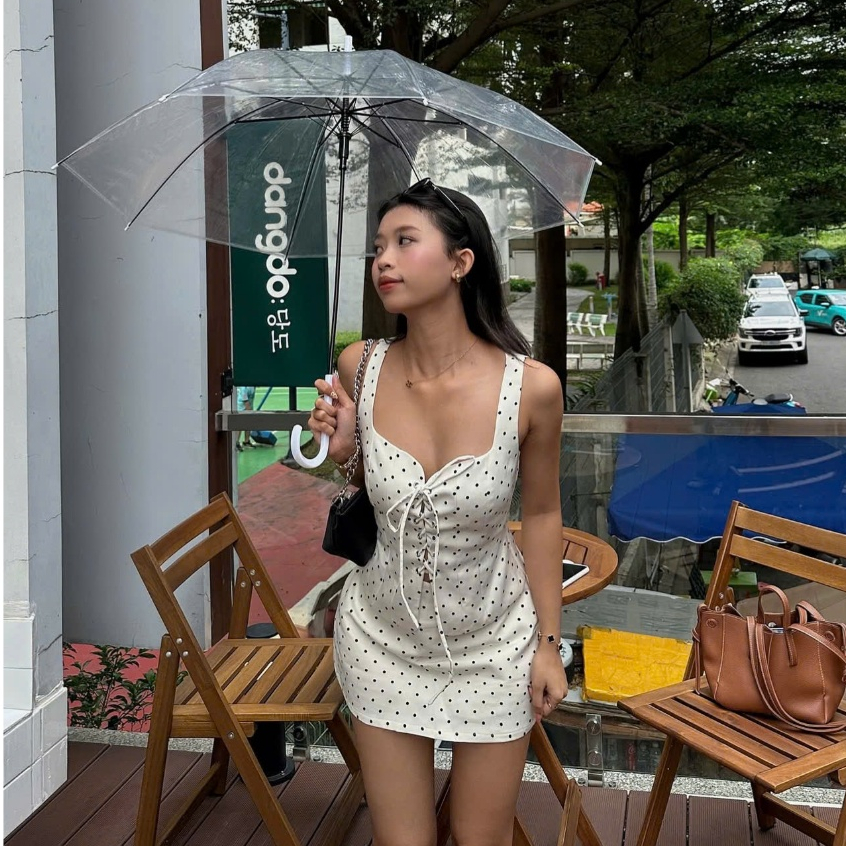 Set Áo 2 Dây Cúp Ngực Đan Dây Chấm Bi Chiết Eo Kèm Chân Váy Mini Skirt Cá Tinh SAN Clothings - P182