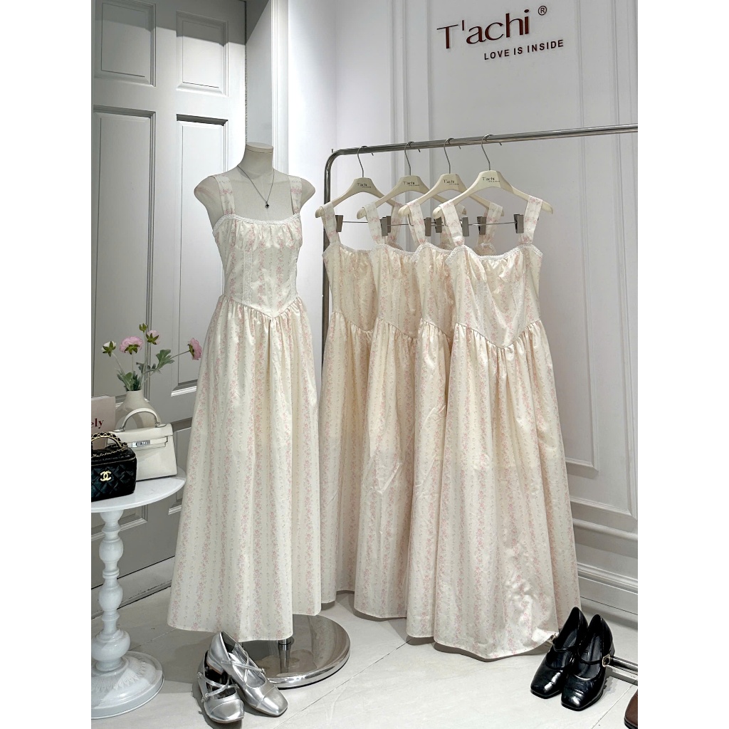 Váy 2 Dây Maxi Dáng Dài Nhấn Eo Xòe Bồng Họa Tiết Hoa Nhí Có Chun Lưng Đi Biển, Du Lịch SAN Clothings - P183