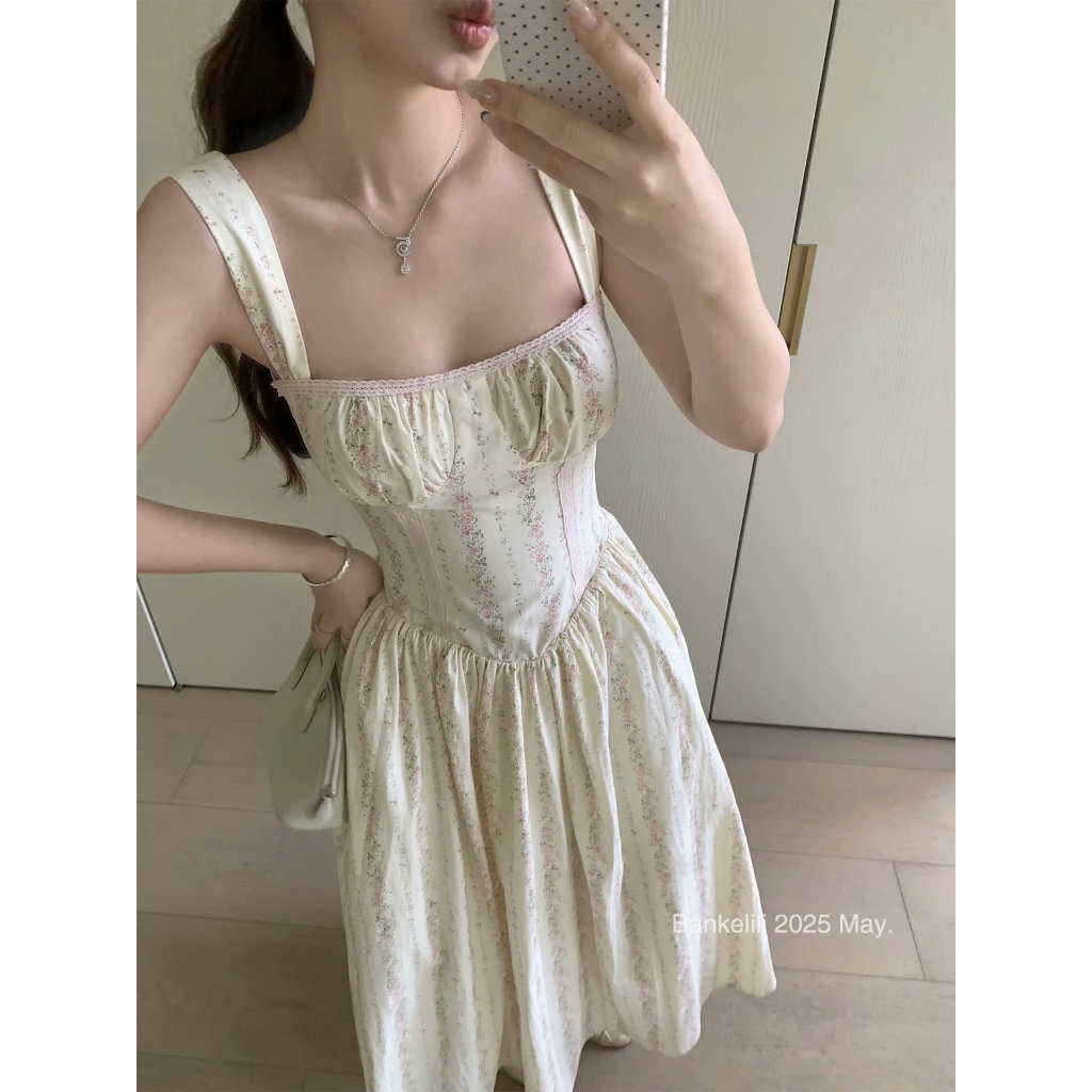 Váy 2 Dây Maxi Dáng Dài Nhấn Eo Xòe Bồng Họa Tiết Hoa Nhí Có Chun Lưng Đi Biển, Du Lịch SAN Clothings - P183