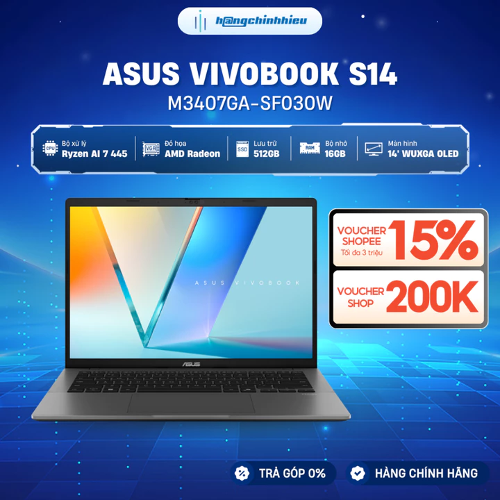 Laptop văn phòng ASUS VivoBook S14 M3407GA-SF030W AMD Ryzen AI 7 445 - 16GB - 512GB - 14' WUXGA OLED