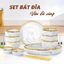 Set Chén Đĩa 16 Món Sứ Cao Cấp Vân Đá Viền Vàng – Bộ Bát Đĩa 6 Người Sang Trọng – Đĩa 21cm, Chén, Đũa Full Set