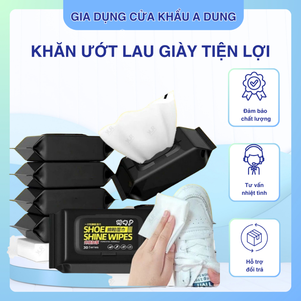Bịch Khăn Ướt Lau Giày SHOE SHINE WIPES tiện lợi có 30 khăn sửa dụng 1 lần