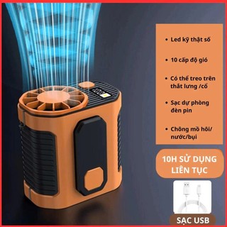 Quạt Đeo Thắt Lưng Siêu Trâu –10 Cấp Độ Gió, Dùng 6H, Đeo Hông/Đeo Cổ, Quạt Điều Hòa Mini