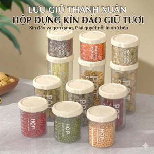 Hộp nhựa POT bảo quản hạt khô ngũ cốc nắp đậy có ron kín đáo 4 dung tích
