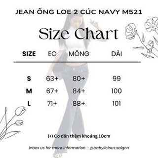 Jean ống loe 2 cúc navy M521 - Hình thật trải sàn trên hình sản phẩm