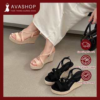 (FORM CHUẨN) Giày Sandal Đế Xuồng Cao Gót Da Lộn Thời Trang AG02