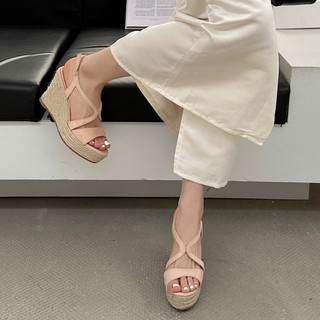 (FORM CHUẨN) Giày Sandal Đế Xuồng Cao Gót Da Lộn Thời Trang AG02