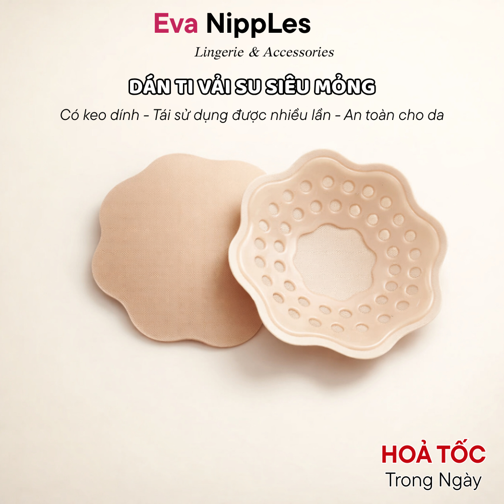 1 Cặp dán nhũ hoa chất vải, dán ti hình hoa dày có keo, có thể tái sử dụng nhiều lần màu trắng đen EVA BRA 0122