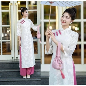 Áo Dài Cách Tân Nữ 4 Tà Thiết Kế Tay Lỡ Phối Nút Tàu Áo Dài Đi Tiệc, Lễ Chùa Sang TrọngT1486G