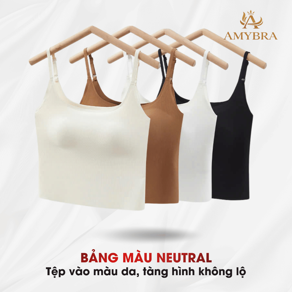 Áo Bra 2 Dây Dáng Dài Sẵn Mút Chất Su Gân Mềm Mịn, Áo Lót Nữ Thoáng Khí Mút Mỏng AMYBRA B6683