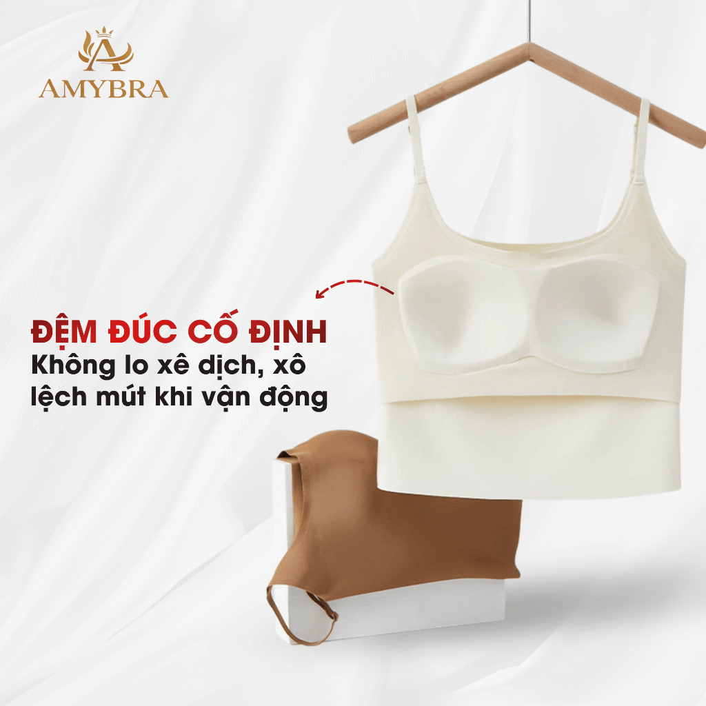 Áo Bra 2 Dây Dáng Dài Sẵn Mút Chất Su Gân Mềm Mịn, Áo Lót Nữ Thoáng Khí Mút Mỏng AMYBRA B6683