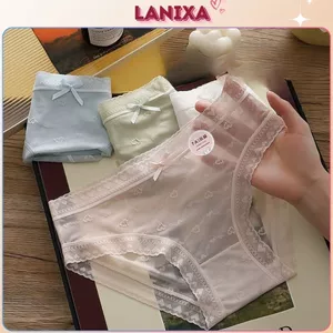 Quần lót nữ su lụa mềm mại mỏng nhẹ thoáng mát họa tiết thêu nổi đính nơ xinh xắn LANIXA L2433 -CB