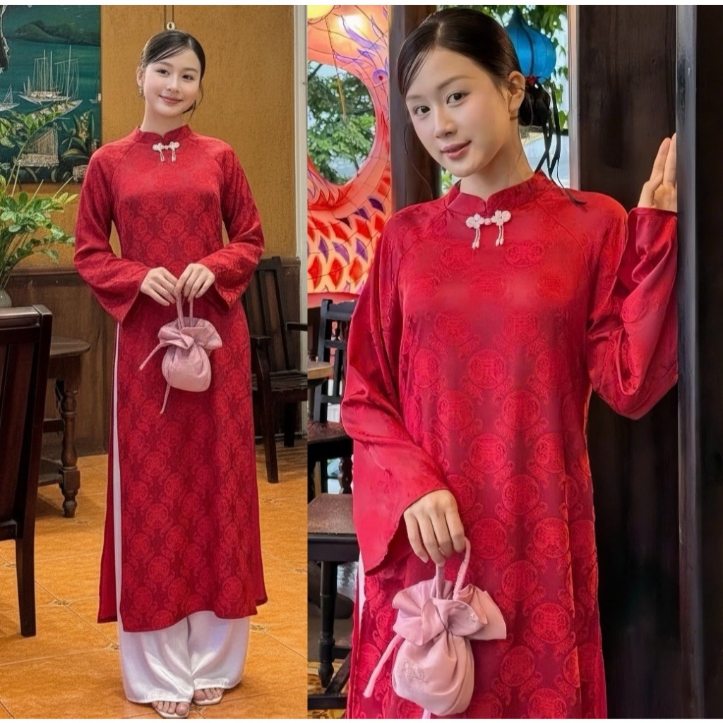 Set Áo Dài 4 Tà Chất Gấm Vân  Kèm Quần Áo Dài Nữ Cách Tân Tay Lỡ Dáng Suông Cao Cấp Diện Tết, Đám Cưới Sang Trọng T1489G