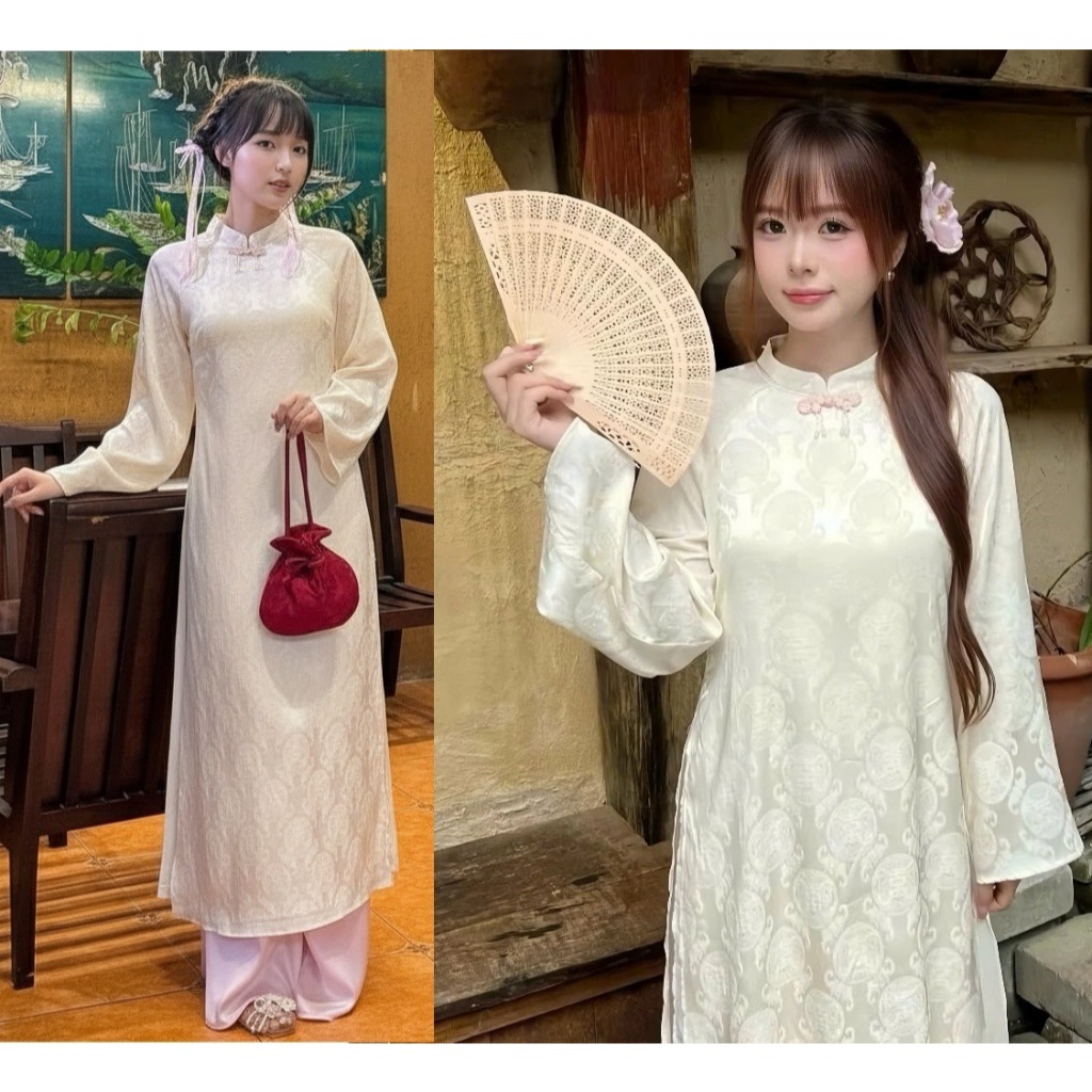 Set Áo Dài 4 Tà Chất Gấm Vân  Kèm Quần Áo Dài Nữ Cách Tân Tay Lỡ Dáng Suông Cao Cấp Diện Tết, Đám Cưới Sang Trọng T1489G