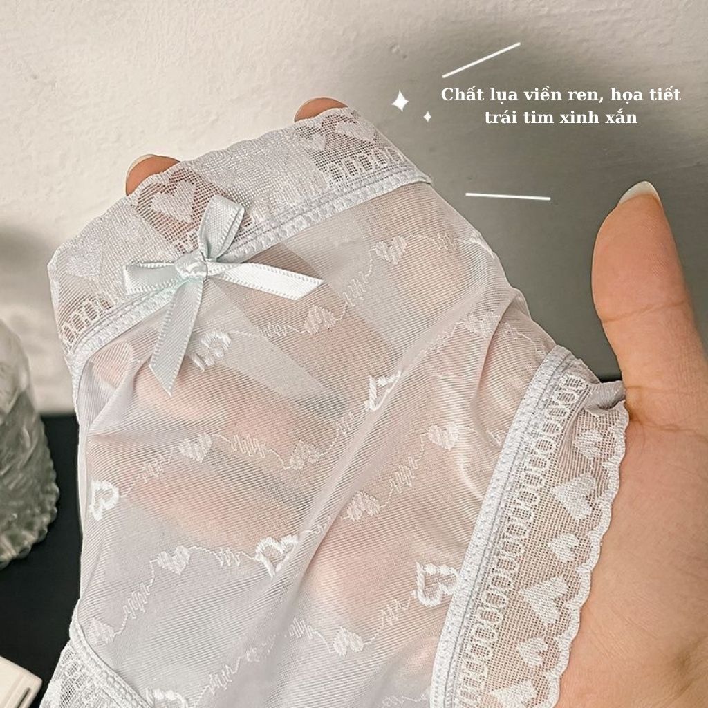 Quần lót nữ su lụa mềm mại mỏng nhẹ thoáng mát họa tiết thêu nổi đính nơ xinh xắn cute LANIXA L2433