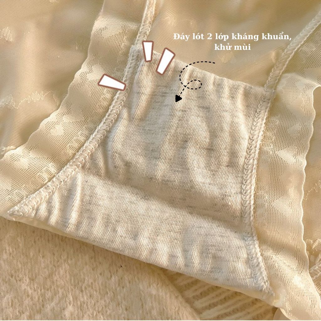 Quần lót nữ su lụa mềm mại mỏng nhẹ thoáng mát họa tiết thêu nổi đính nơ xinh xắn cute LANIXA L2433