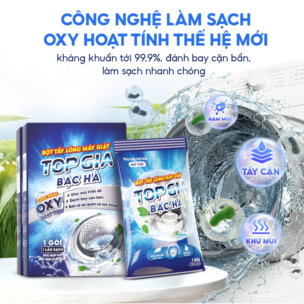 Bột Tẩy Lồng Máy Giặt TOPGIA Gói 125gram Khử Mùi, Làm Sạch Cặn Bẩn, An Toàn Bảo Vệ Máy Giặt