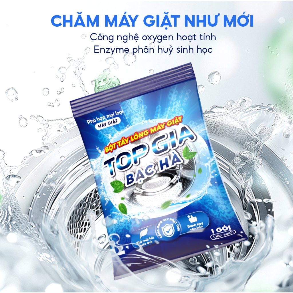 Bột Tẩy Lồng Máy Giặt TOPGIA Gói 125gram Khử Mùi, Làm Sạch Cặn Bẩn, An Toàn Bảo Vệ Máy Giặt