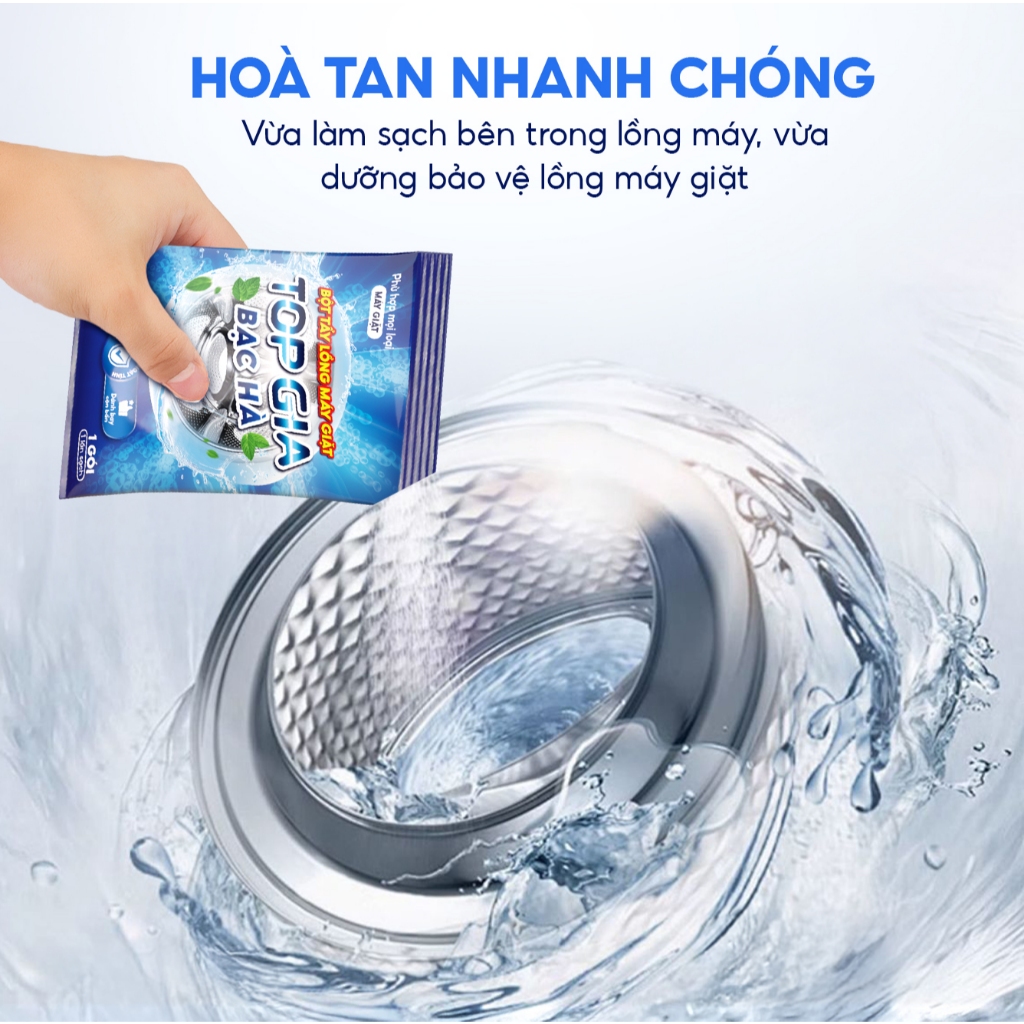 Bột Tẩy Lồng Máy Giặt TOPGIA Gói 125gram Khử Mùi, Làm Sạch Cặn Bẩn, An Toàn Bảo Vệ Máy Giặt
