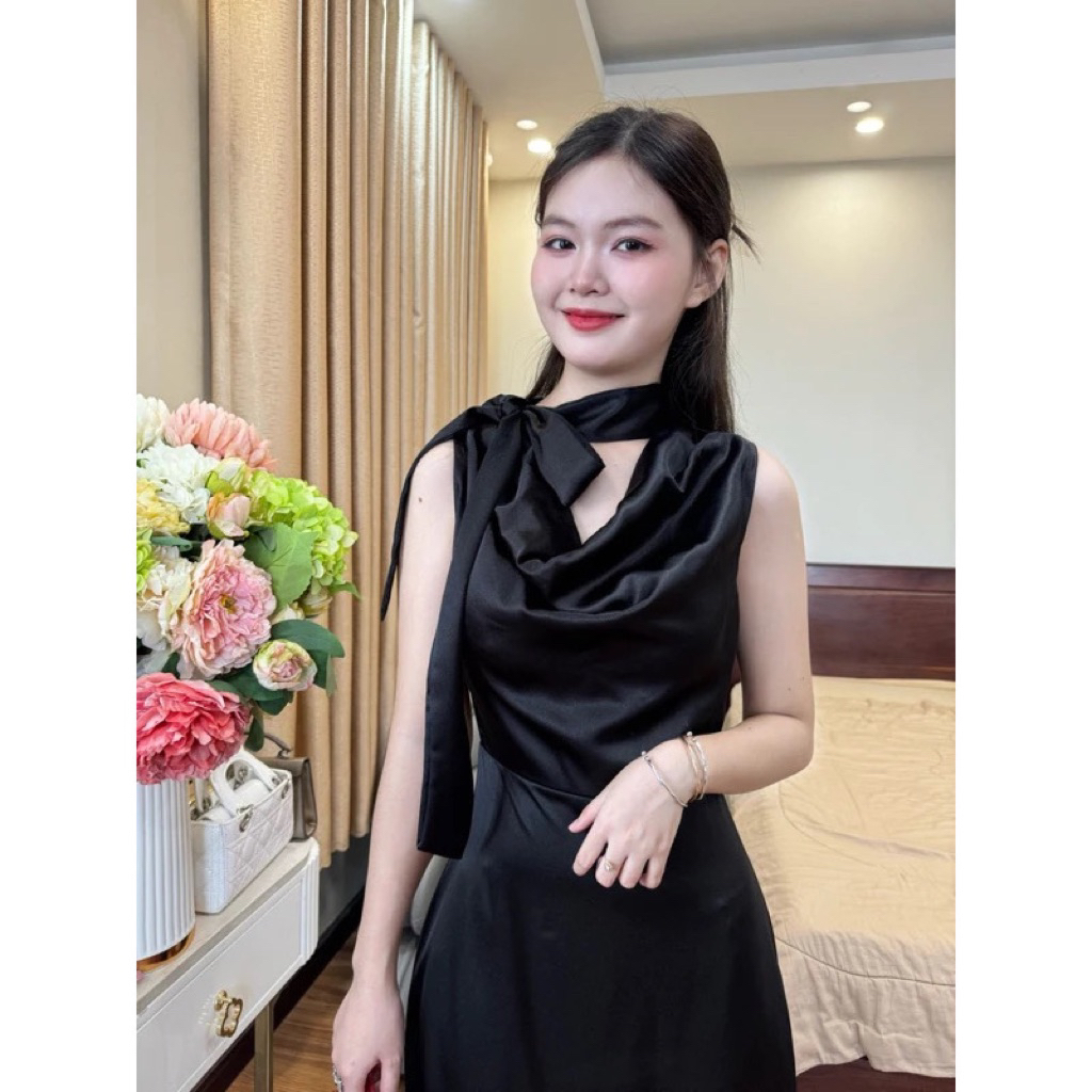 Đầm Lụa Đỏ 2 Dây Dài, Chất Satin Bóng Mịn, Tôn Dáng Quyến Rũ-PUSU HOUSE