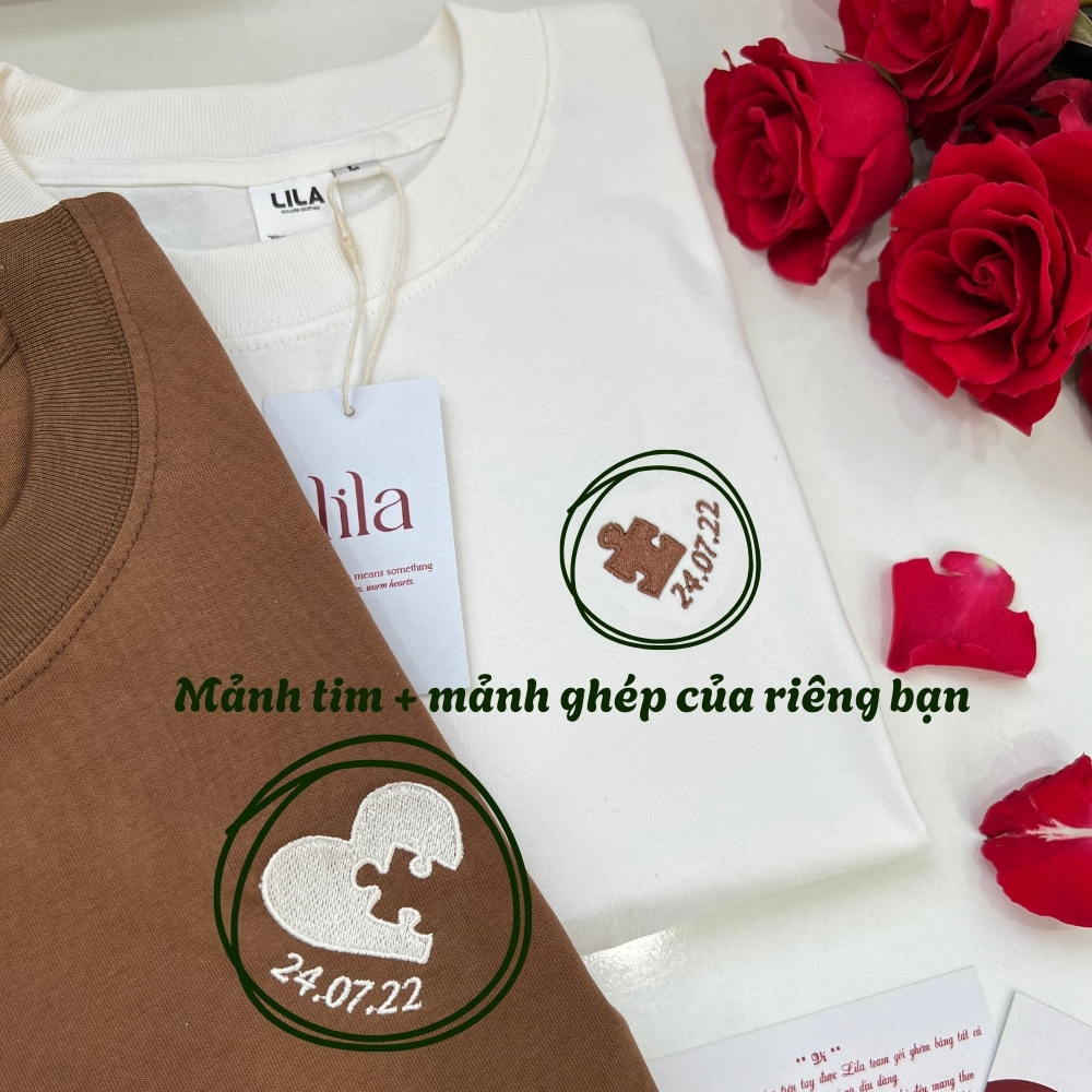 [Hoả tốc] Áo thun thêu puzzle kỷ niệm theo yêu cầu nam nữ form rộng | Áo phông đôi với người yêu vải cotton co giãn