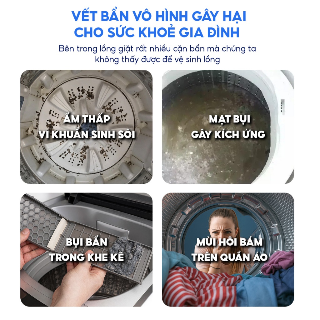 Bột Tẩy Lồng Máy Giặt TOPGIA Gói 125gram Khử Mùi, Làm Sạch Cặn Bẩn, An Toàn Bảo Vệ Máy Giặt