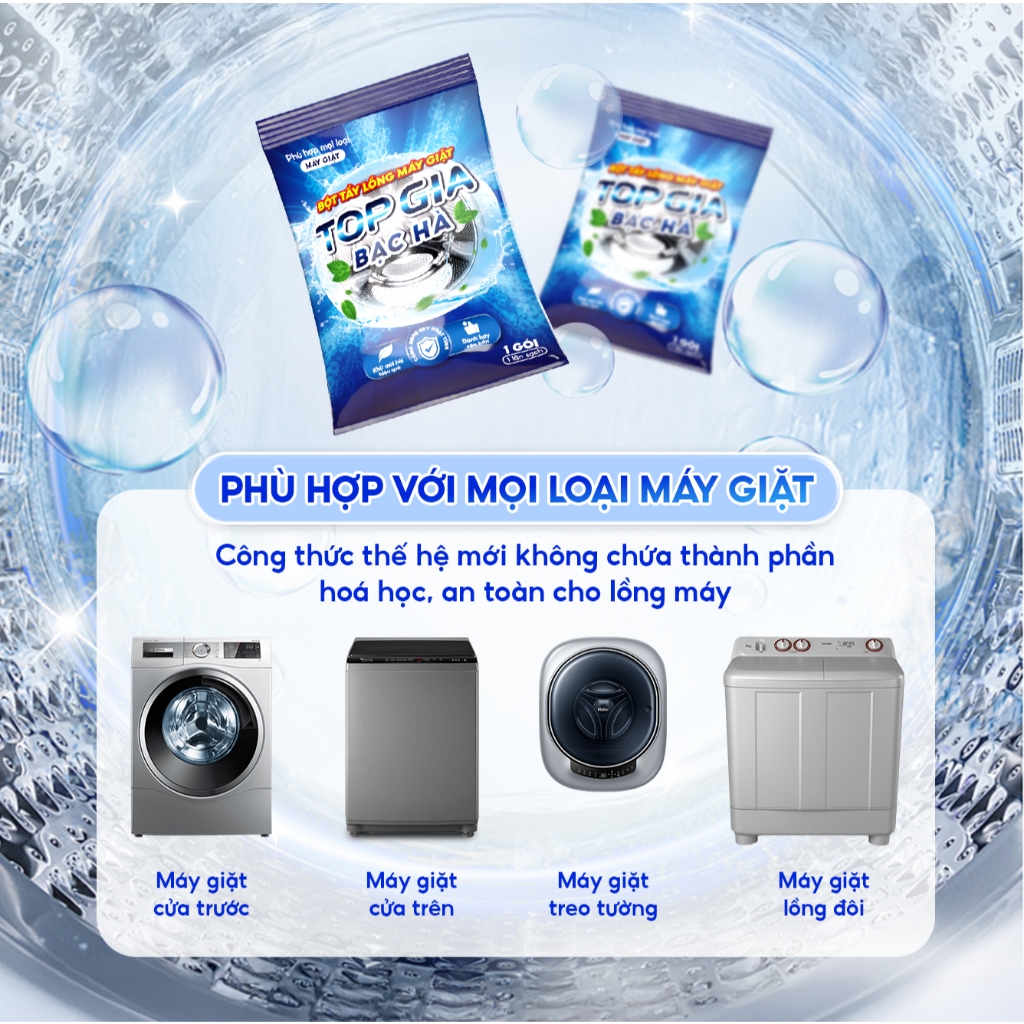 Bột Tẩy Lồng Máy Giặt TOPGIA Gói 125gram Khử Mùi, Làm Sạch Cặn Bẩn, An Toàn Bảo Vệ Máy Giặt