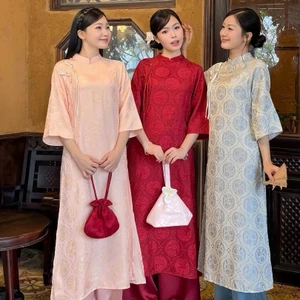 Áo Dài 4 Tà Thiết Kế Chất Gấm Sang Trọng Áo Dài Cách Tân Nữ Tay Lỡ Dáng Suông Che Khuyết Điểm Cực Tốt T1504G