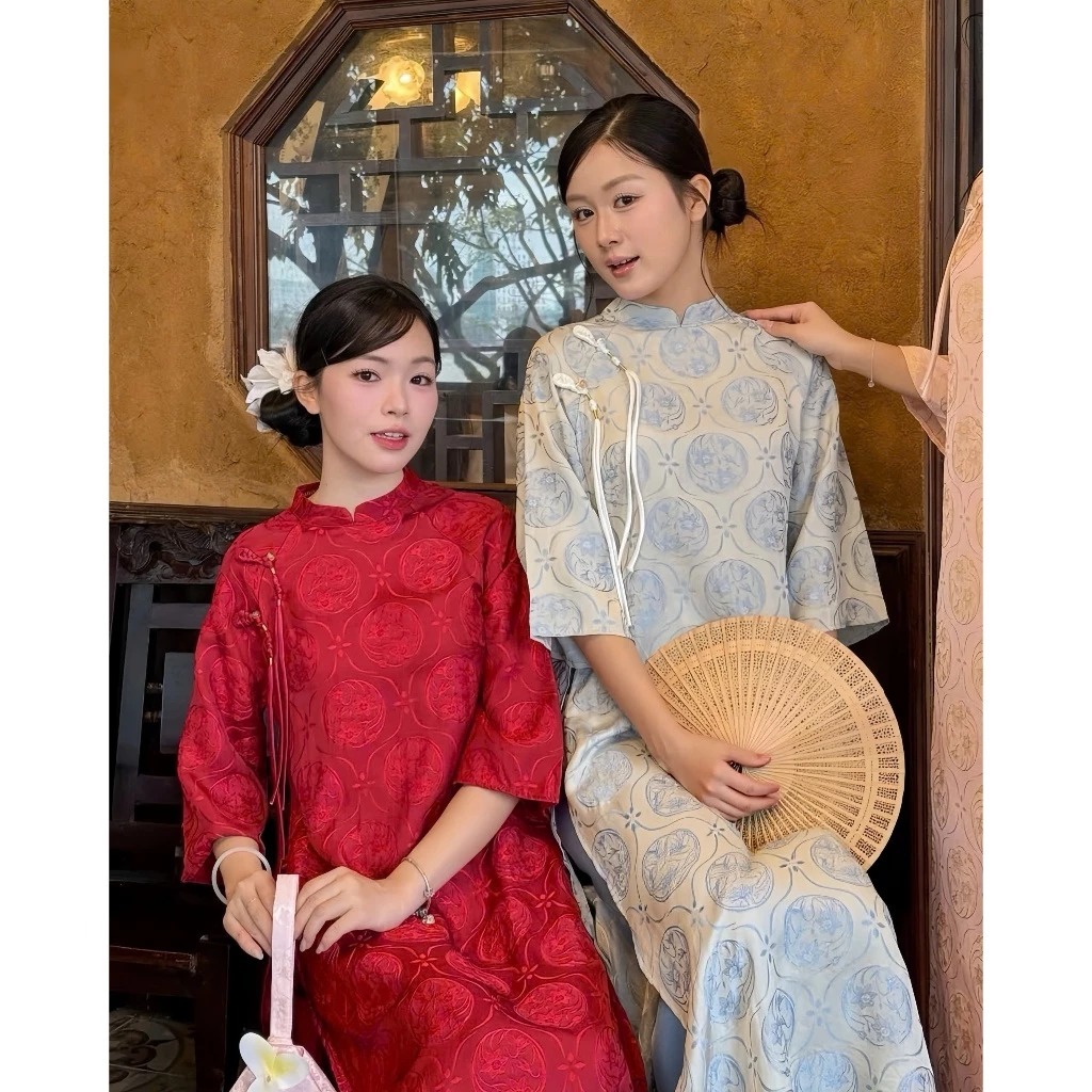 Áo Dài 4 Tà Thiết Kế Chất Gấm Sang Trọng Áo Dài Cách Tân Nữ Tay Lỡ Dáng Suông Che Khuyết Điểm Cực Tốt T1504G