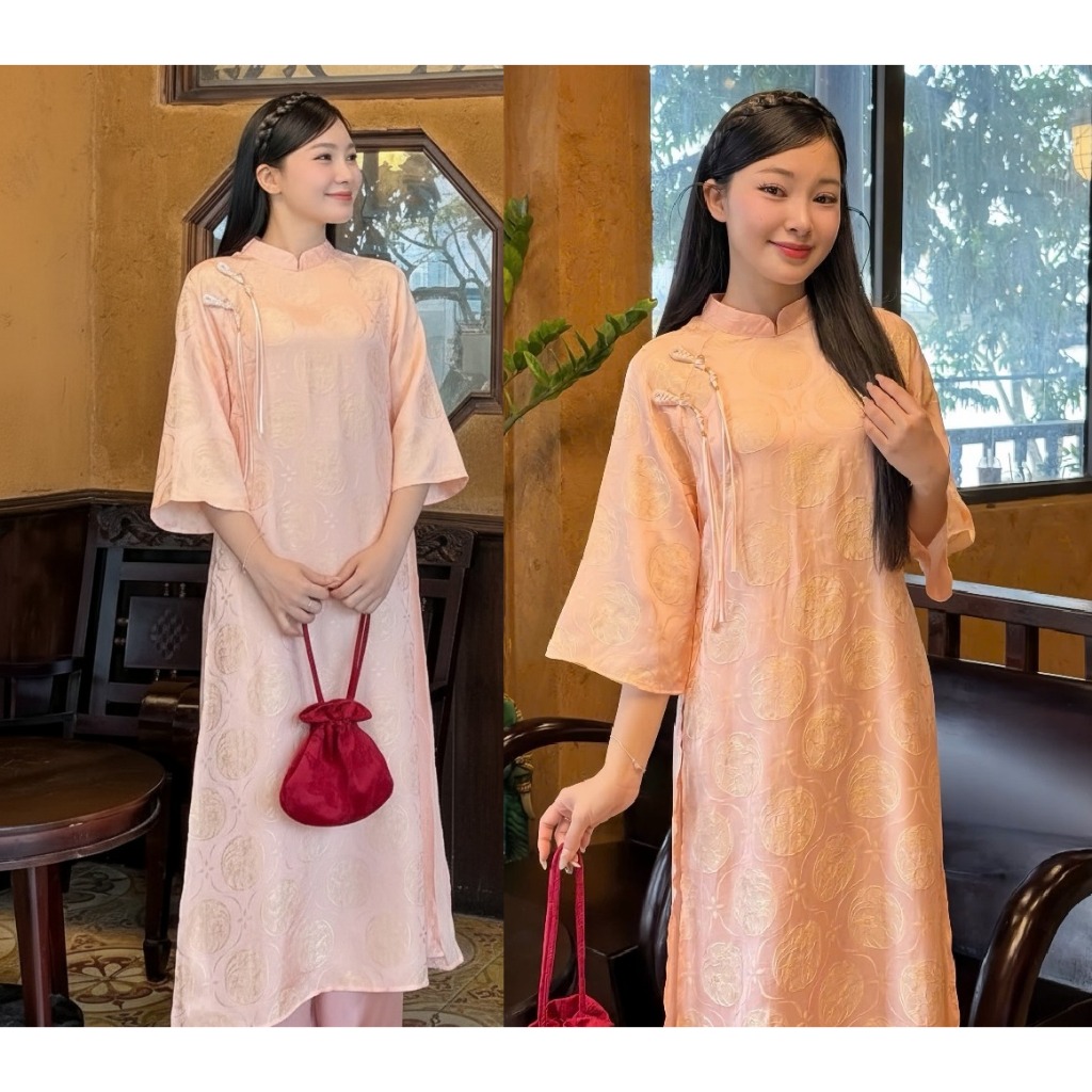 Áo Dài 4 Tà Thiết Kế Chất Gấm Sang Trọng Áo Dài Cách Tân Nữ Tay Lỡ Dáng Suông Che Khuyết Điểm Cực Tốt T1504G