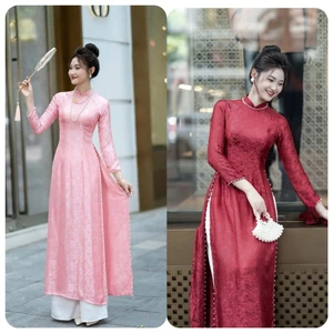 Set Áo Dài Cách Tân Đính Ngọc Trai Viền Cực Sang Thanh Lịch Cho Nàng Đi Tiệc, Đám Cưới, Đi Chùa Lễ Hội T1536G