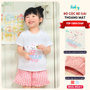 Bộ hè cộc tay bé gái ILABY đồ bộ mặc nhà cộc tay chất liệu cotton cao cấp bèo nhún xinh xắn size đại từ 9-40kg [3868]
