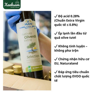 Dầu Olive Extra Virgin Mani 250m/ 500ml/ 1L - Xanhsam Natural & Organic