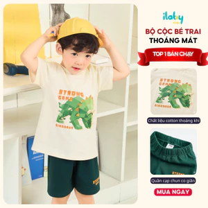 [BÁN CHẠY] Bộ hè bé trai ILABY vải cotton 4 chiều cao cấp, bộ cộc tay khủng long cho bé đi học, đi chơi từ 9-40kg [3913]